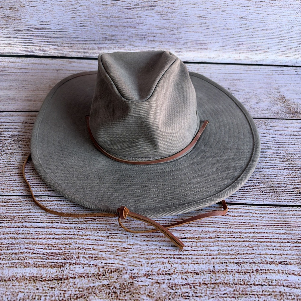 Brixton Wide Brim Fedora Hat Mens Large L Gray Cotton Canvas Chin Strap